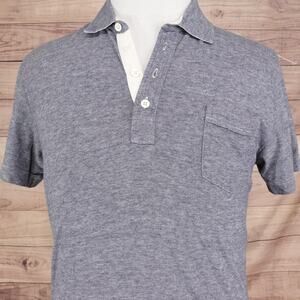 Billy Reid Polo Shirt Mens‎ Large Gray Blue Micro Stripe Pocket Contrast Placket